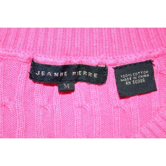 Jeanne Pierre Womens Pink Cable Knit V-Neck Short Sleeve Sweater Size Medium - Picture 6 of 6